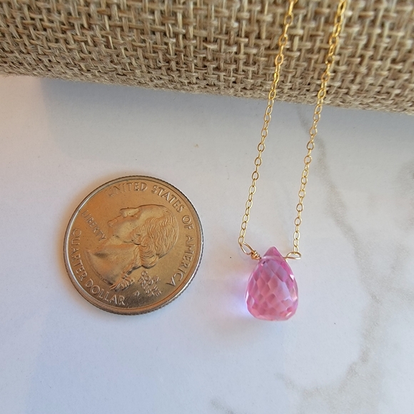 Pink Sapphire Necklace Minimalist Crystal Gemstone September Birthstone - Picture 2 of 4